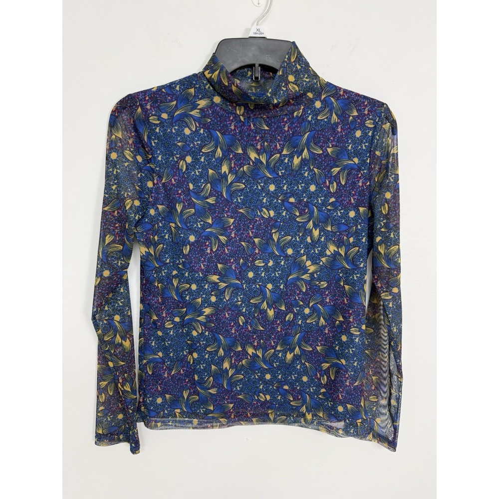 Anthropologie Gauzy Sheer Floral Lined Blouse Mockneck Long Sleeve Size Small